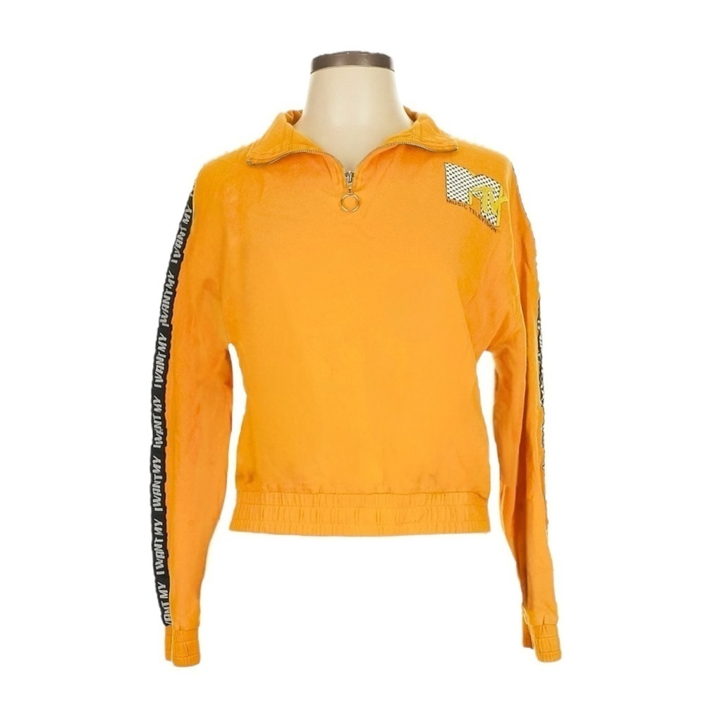 🌺 MTV Music Checkered 1/4 Zip Novelty Y2K Pullover Sweatshirt Size XS
